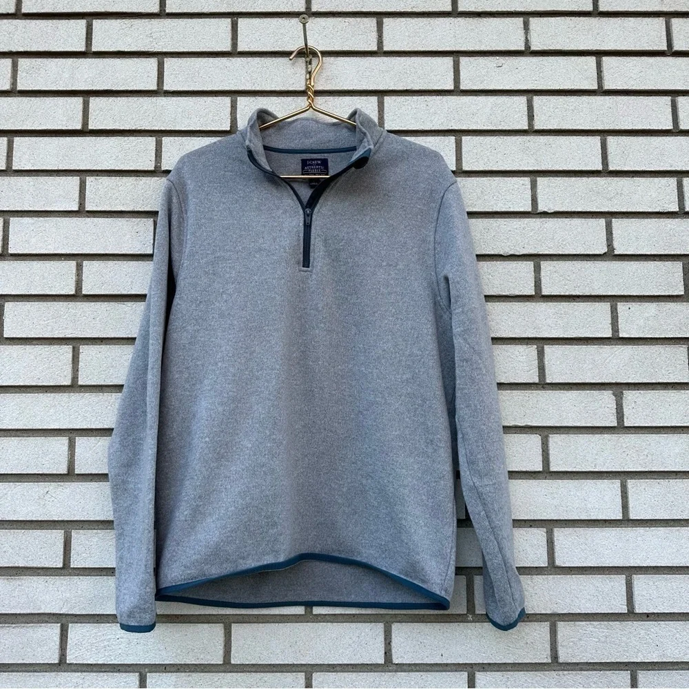 J. Crew Heather Light Gray Marled Fleece Half Zip Pullover